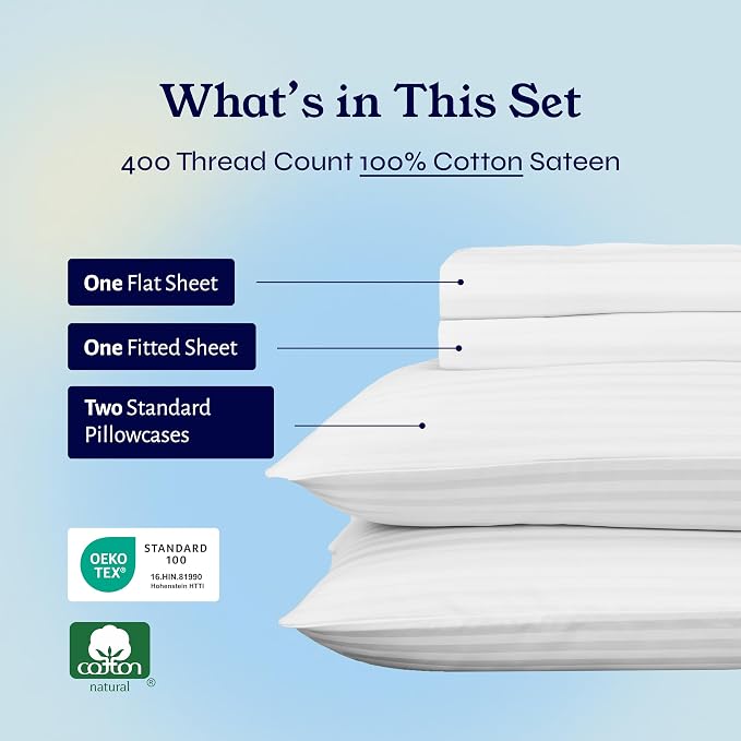 California Design Den Soft 100% Cotton Full Sheet Set, 400 TC Good Housekeeping - Image 4