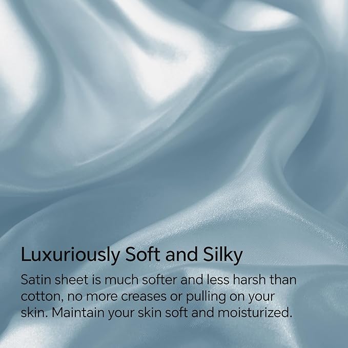 BEDELITE Satin Sheets Twin Size Bed Set, Luxury Soft Light Blue Silky Sheets - Image 3