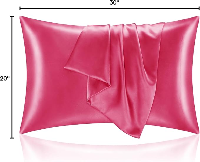 BEDELITE Satin Pillowcase with Zipper, Hot Pink Pillow Cases Queen Size Set of 2 - Image 7