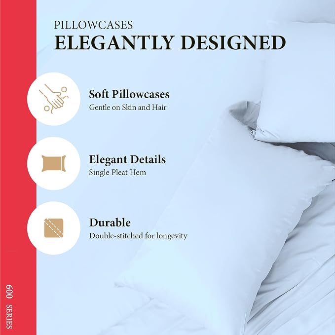 100% Egyptian Cotton Queen/Standard Pillow Cases Set of 2 - Image 4
