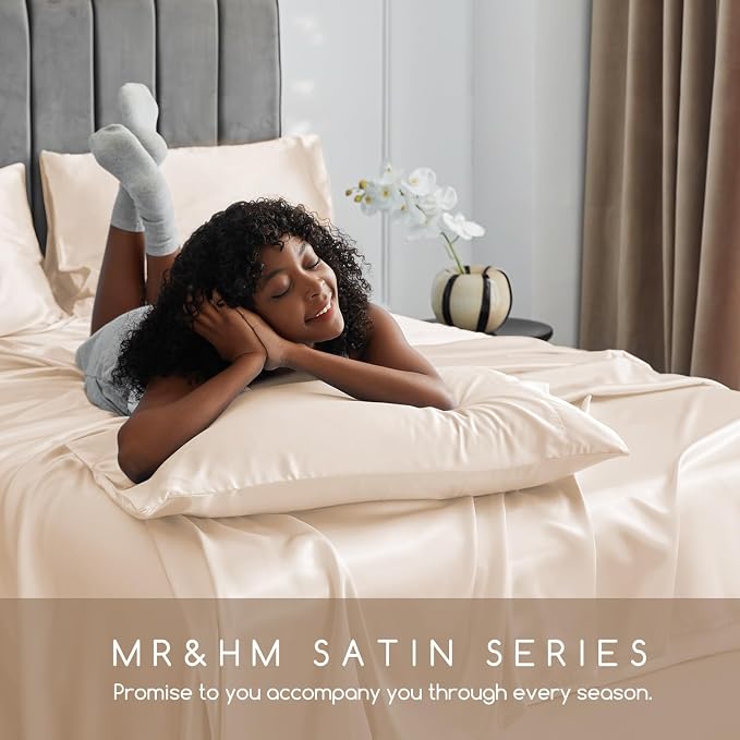 MR&HM Satin Bed Sheets, King Size Sheets Set - Image 6