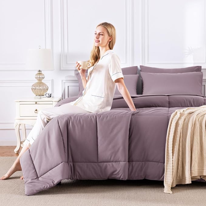 CozyLux Queen Comforter Set Dusty Purple, 7 Pieces Bed in a Bag, Bedding Set - Image 7