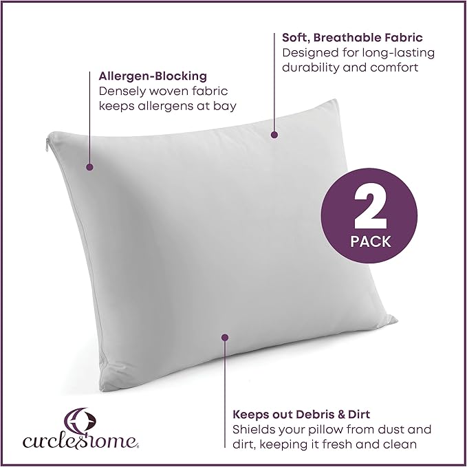 CirclesHome Pillow Protectors 2 Pack Queen Zippered - Image 2