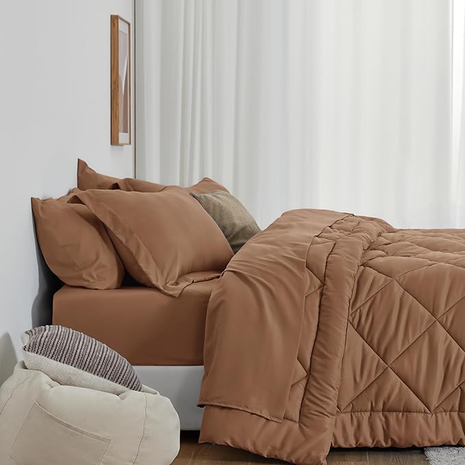Love's cabin California King Comforter Set Mocha Mousse, 7 Pieces California - Image 8