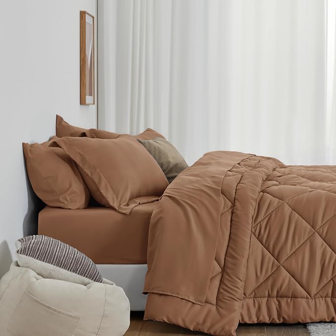 Love's cabin King Size Comforter Set Mocha Mousse, 7 Pieces King Bed in a Bag - Image 8
