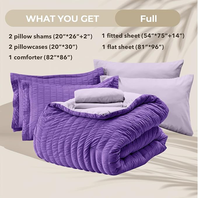 HYMOKEGE Dark Purple/Lavender Full Size Comforter Sets Seersucker 7 Pieces - Image 6