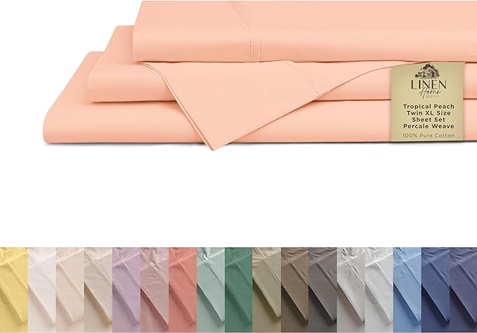 Linen Home 100% Cotton Percale Sheets Twin XL Size, Tropical Peach, Deep Pocket by LINENHOME