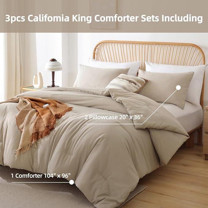 ROSGONIA California King Comforter Set Light Khaki - Image 5