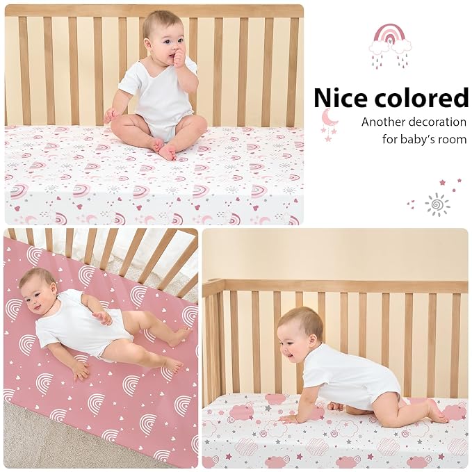 Baby Mini Crib Sheets Girl, Portable 38”x26” Pack and Play Sheets Fitted - Image 9