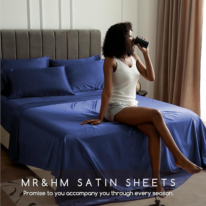 MR&HM Satin Bed Sheets, King Size Sheets Set - Image 6