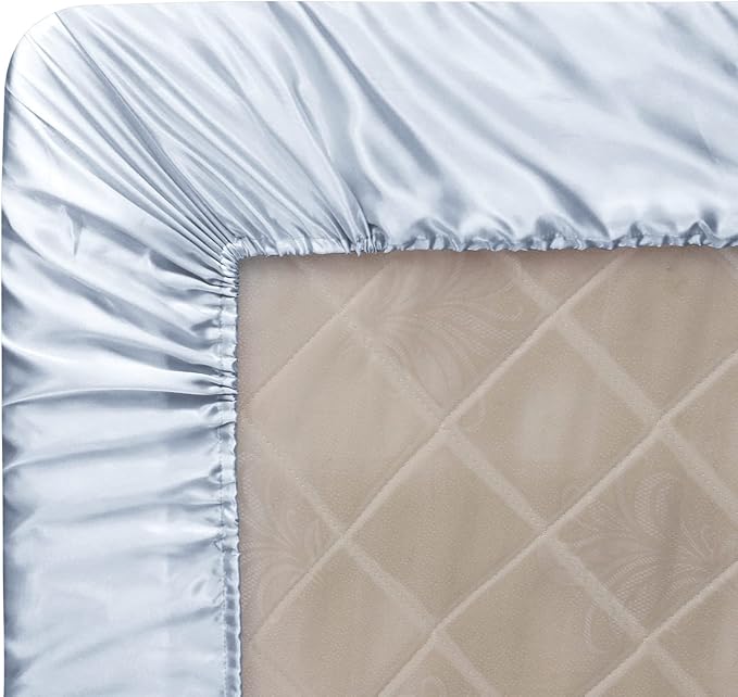 Homiest Baby Blue Satin Fitted Sheet Queen Size, Deep Pocket, Luxury & Ultra - Image 6