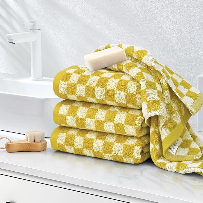 Jacquotha 4 Pcs Hand Towels for Bathroom Checkered, Cotton Soft Absorbent Cute - Image 3