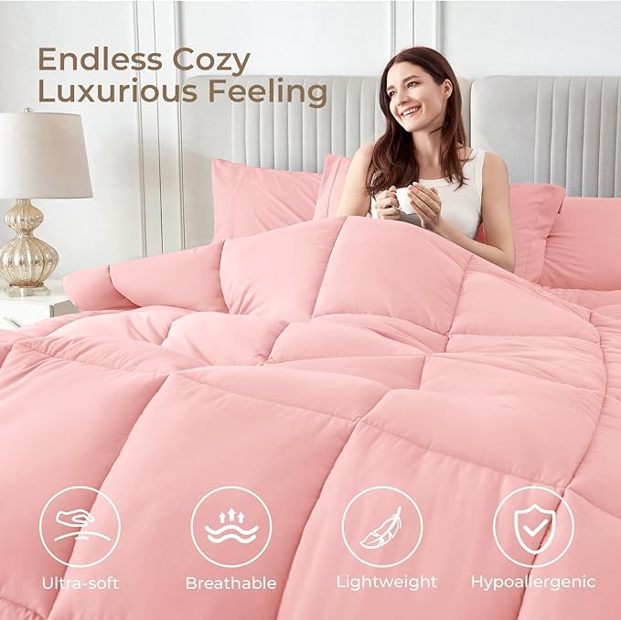 Sasttie Queen Comforter Set, Complete Bedding Set Includes Comforter, Flat Sheet - Image 2