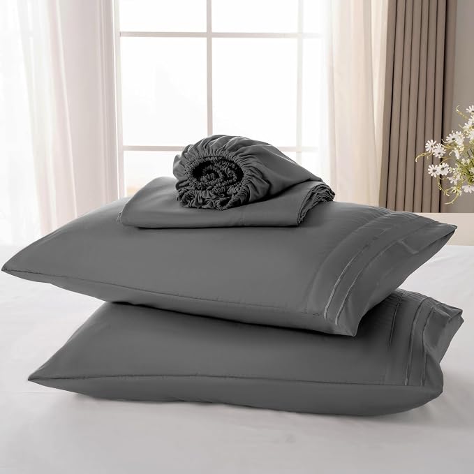 ROSE&RISY Dark Grey Full Sheet Set, 4 Pieces Soft Bedding Sheet Set, Breathable - Image 6