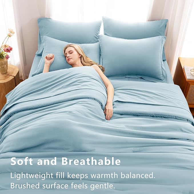 CozyLux Full Size Comforter Sets Light Blue, 7 Pieces Bed in a Bag Full - Image 5