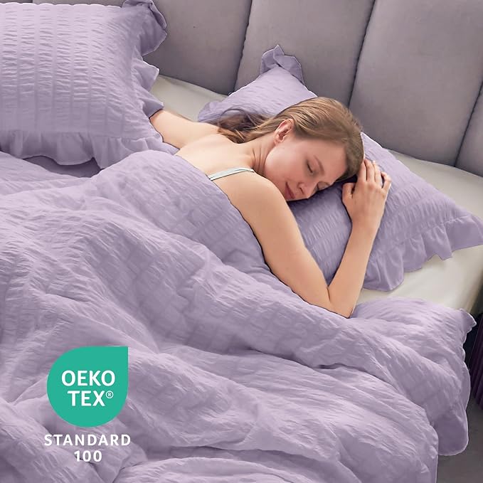JOLLYVOGUE Lavender Comforter Full Size, 3 Pieces Seersucker Lightweight Full - Image 7