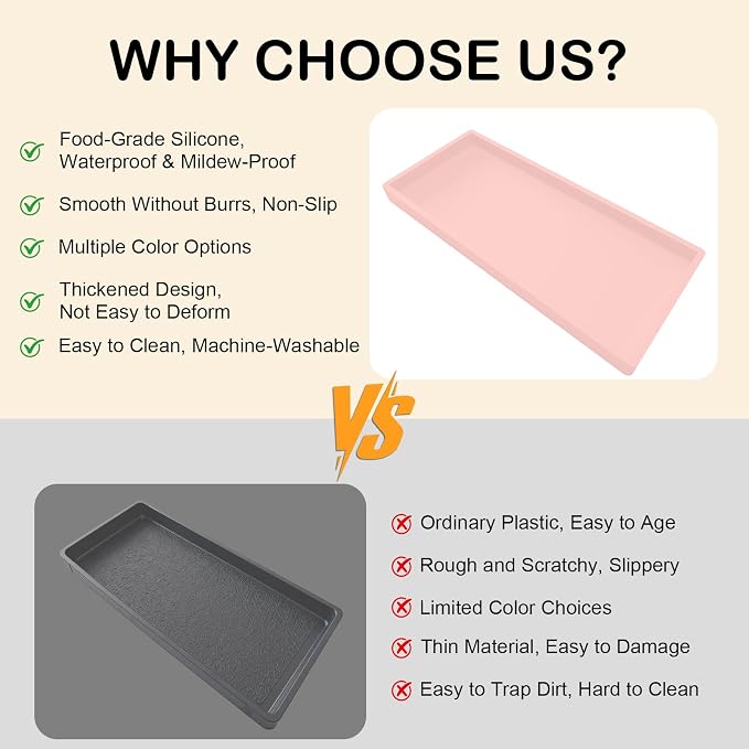 Bathroom Vanity Tray 2 Pack, 11.8 x 5 Inch Silicone Bathroom Counter Tray - Image 5