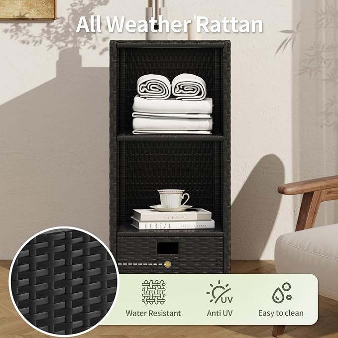 Rattan Outdoor Pool Towel Rack Cabinet, Wicker Pool Storage Bins Storage - Image 5
