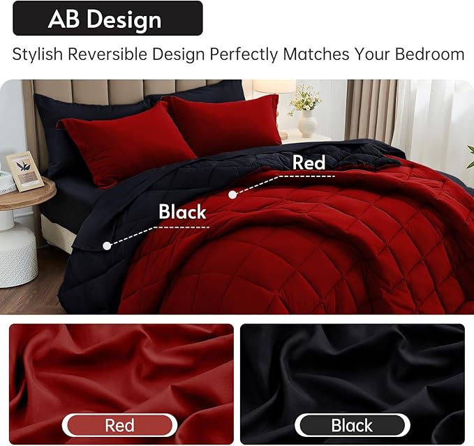 MUXHOMO 7 Pieces Oversized Queen Comforter Set, Reversible Bed in a Bag - Image 3