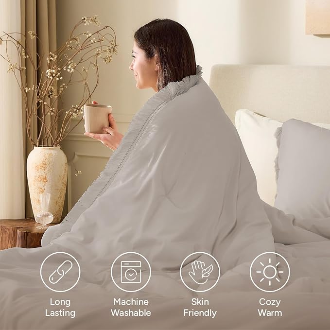 Andency Comforter Full Size Set Khaki, 3 Pieces Boho Winter Lightweight Bedding - Image 3