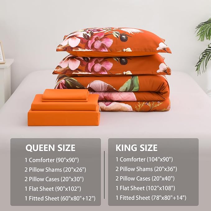 Luxudecor Terracotta Floral Comforter Set King Size 7 Piece, Flower Bed in a Bag - Image 7