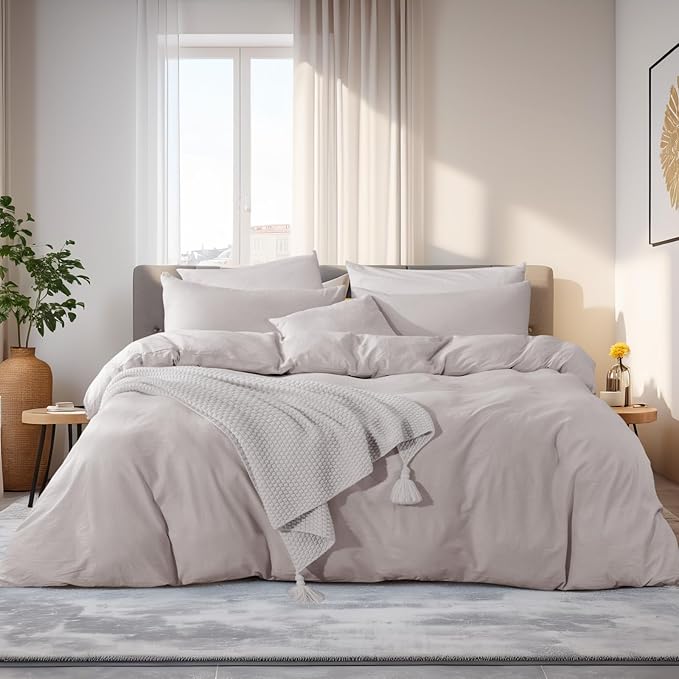 NEXHOME PRO Duvet Cover King Size, 100% Washed Cotton Orgnic Linen Like by NEXHOMEPRO