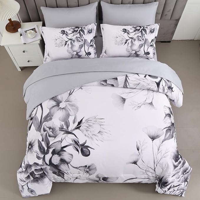 Luxudecor Floral Comforter Set Full Size 7 Piece, Elegant Ink Comforter Bedding - Image 3