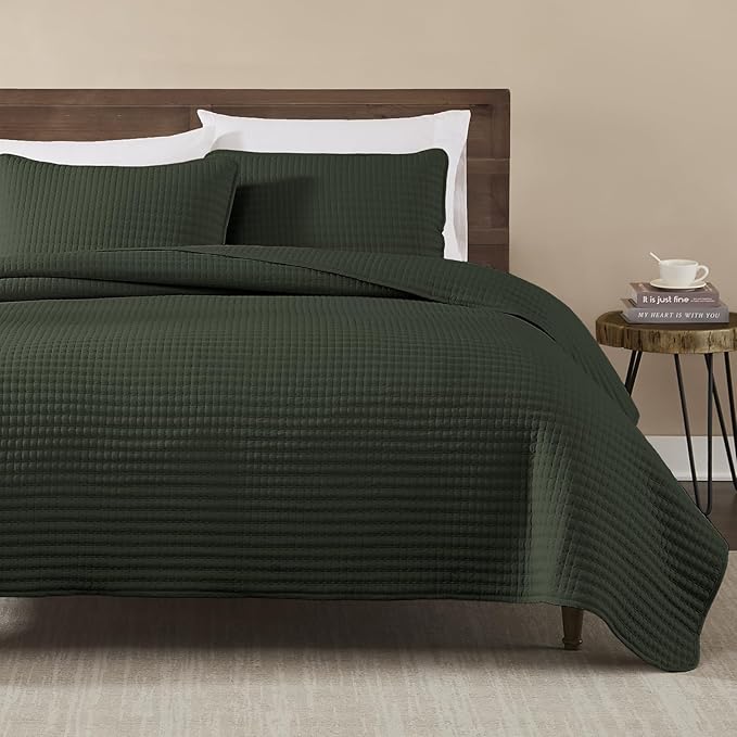 WRENSONGE Queen Quilt-3 Pieces Lightweight Bedspreads Dark Green Queen Size - Image 4