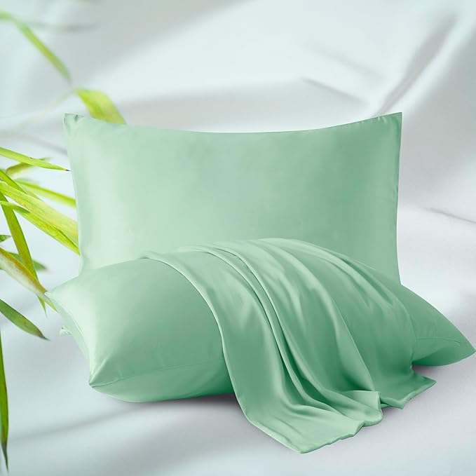 Bamboo Viscose Zippered Pillow Cases Queen Size Set of 2, 400 Thread Count by ZaizaiHome