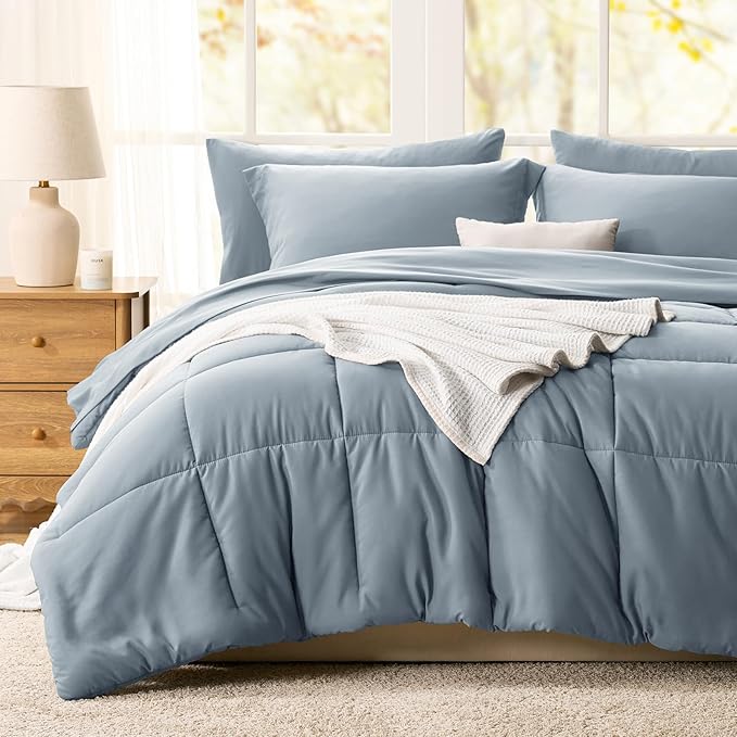 CozyLux Oversized Queen Comforter Sets Grayish Blue, 7 Pieces Bed in a Bag - Image 8