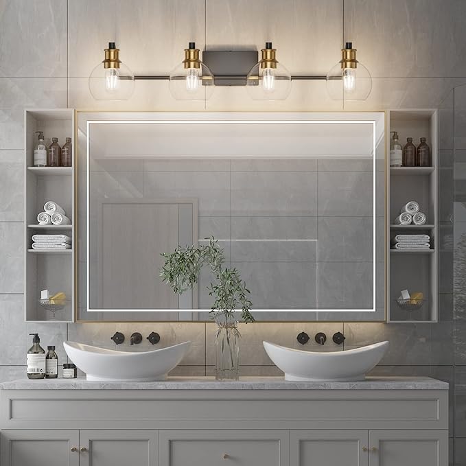 Tipace Industrial Bathroom Vanity Lighting Fixtures 4-Lights Vintage Black & - Image 3