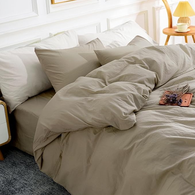 NEXHOME PRO Duvet Cover Set 100% Washed Cotton Oversized King 120"x98" Linen by NEXHOMEPRO