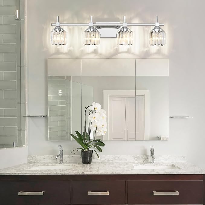 SOLFART Crystal 4 Lights Bathroom Lights Over Mirror Bathroom Lighting Fixtures - Image 3