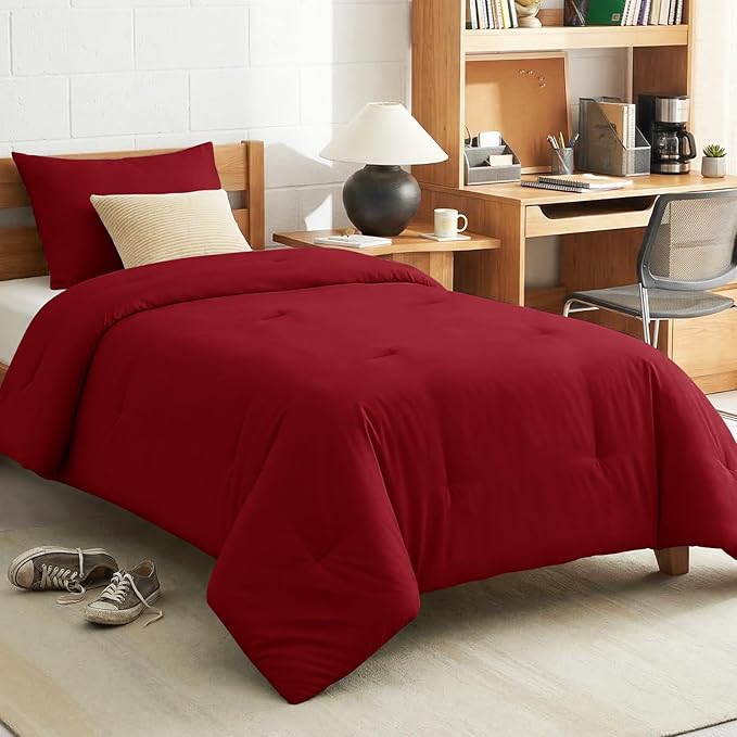 CozyLux Twin Comforter Set Dark Red, 2 Pieces Twin Extra Long Solid Breathable by CozyLux