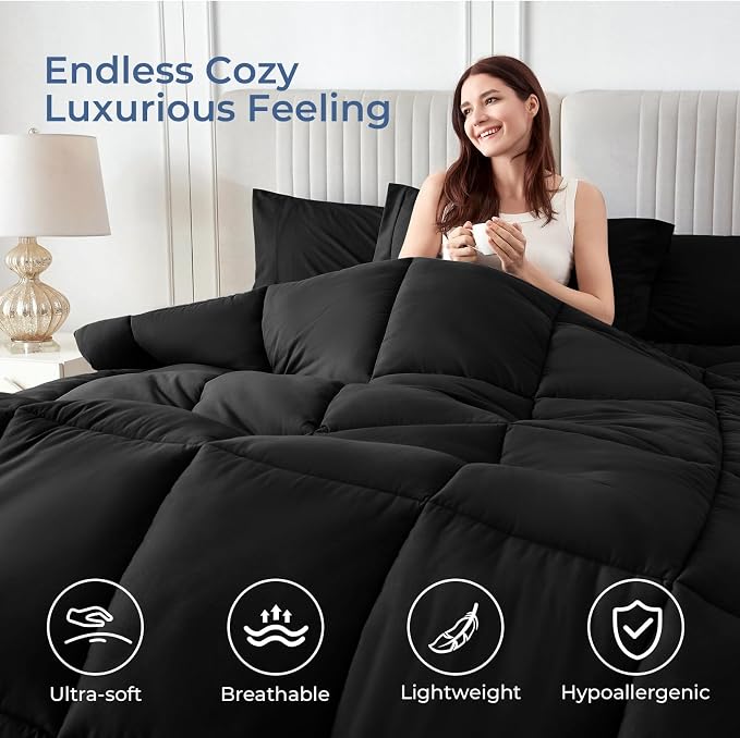 Sasttie Twin XL Comforter Set Black, 5 Pieces Twin XL Bed in a Bag, Complete - Image 2