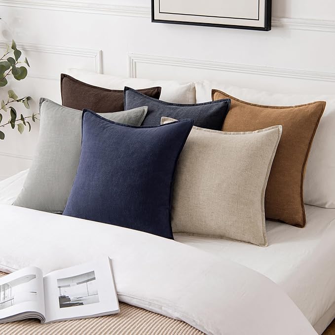 MIULEE Decorative Linen Pillow Covers 16x16 Inch Brown ​Boho Farmhouse​ - Image 5