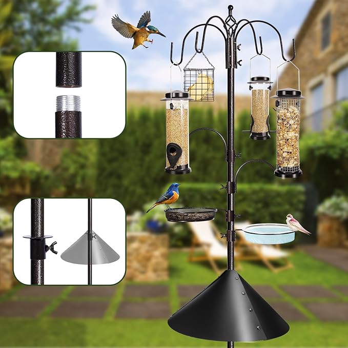 YINGYM 6-Hook Bird Feeding Station Kit Wild Bird Feeder Stand Pole, Mesh Tray - Image 4