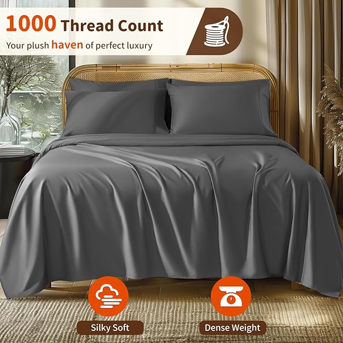 LBRO2M 1000 Thread Count 100% Egyptian Cotton Sheets Set 6 Piece Sets Queen Bed - Image 2