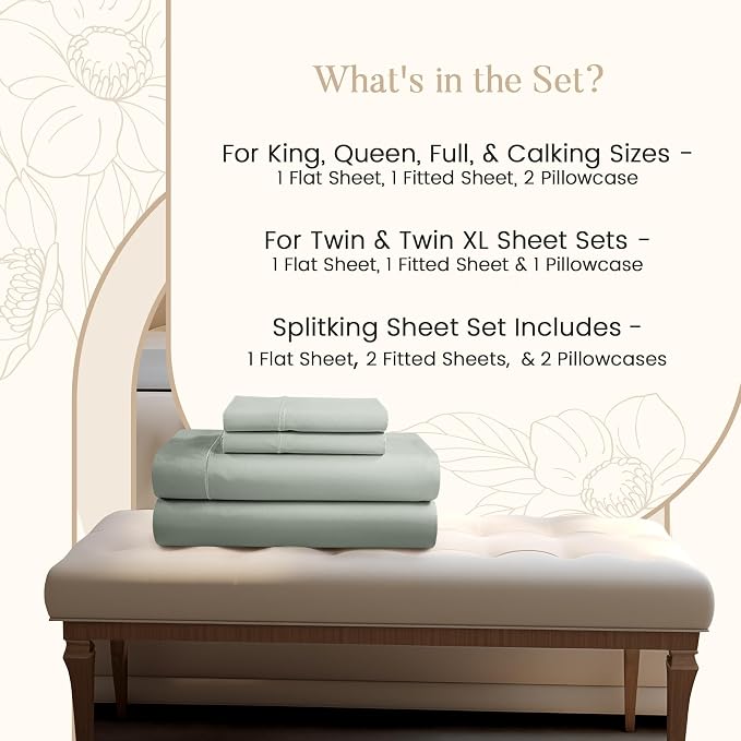 King Bed Sheets Deep Pocket King Sheet Set, 800 Thread Count Sateen Weave Long - Image 2