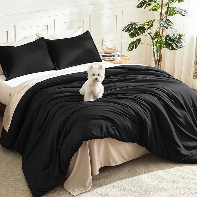 Litanika Black Twin/Twin XL Comforter Set, 2 Pieces Lightweight Solid Bedding by Litanika