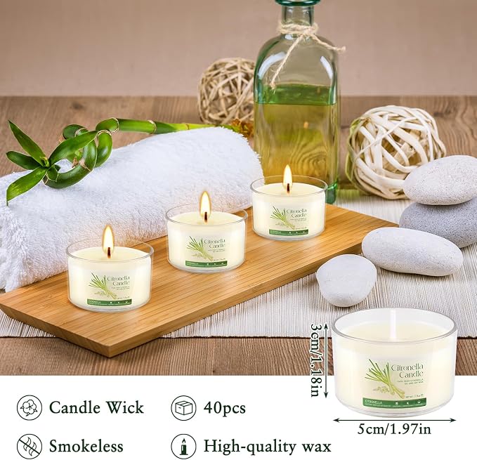 40-Pack Citronella Scented Tealight Candles -Outdoor Candles Natural Soy Wax - Image 3