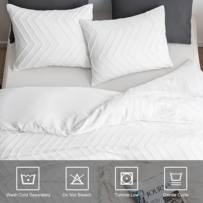 WARMDERN Boho Duvet Cover Set, Tufted Bedding Duvet Covers Soft Washed - Image 4