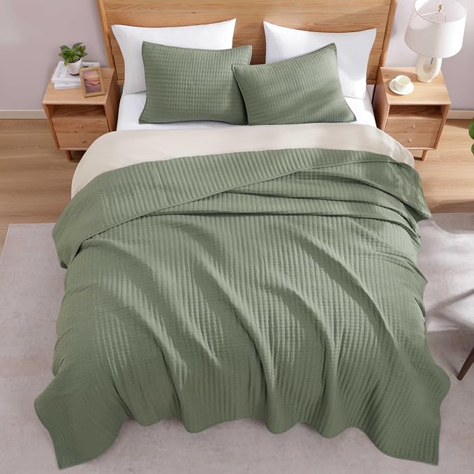 WRENSONGE Twin Size Quilt-3 Pieces Lightweight Bedspreads Sage Green Twin Quilt - Image 5