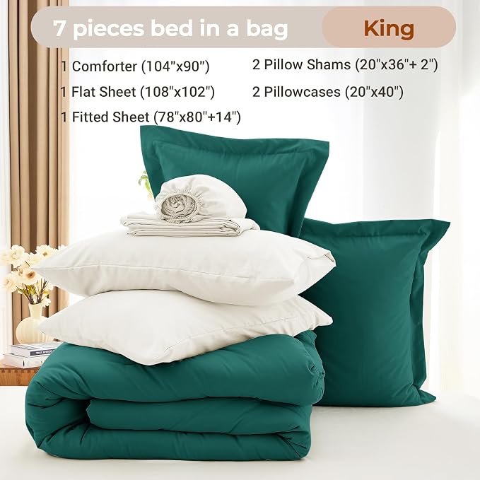 MUXHOMO 7 Pieces King Comforter Set, Soft Bed in a Bag King Size, All Season - Image 4