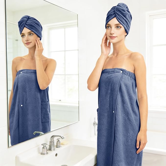 Women’s Adjustable Spa Wrap Towel Set, Microfiber Body Wrap Bathrobe - Image 6