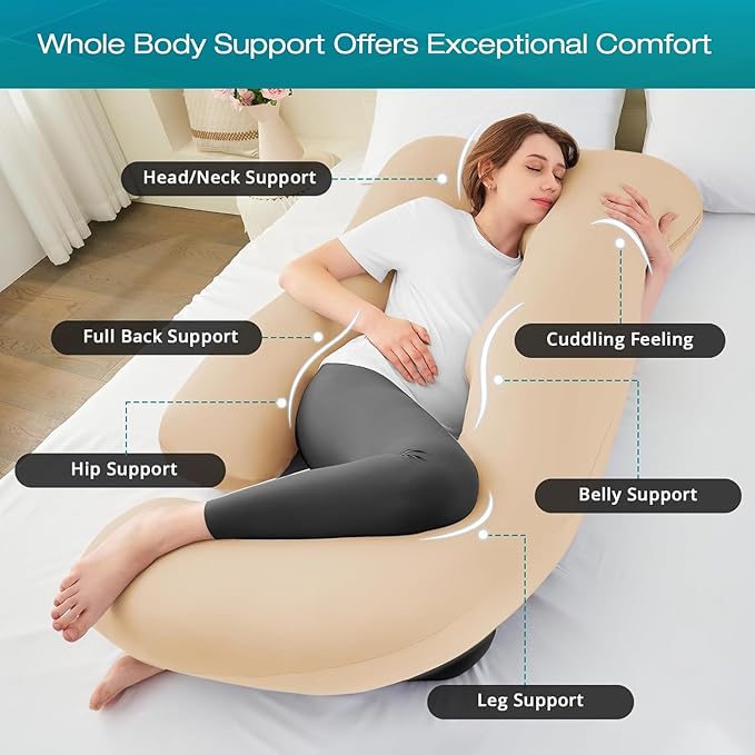 Sasttie Pregnancy Pillows for Sleeping, Jumbo U Shaped Cooling Full Body Pillow - Image 2