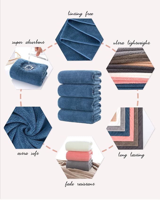 Lumimi Towels 4 Piece Soft Microfiber Bath Towel Set Salon Gym Yoga Travel - Image 5
