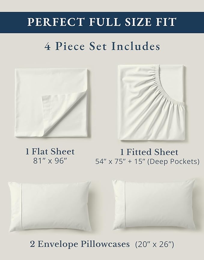 LANE LINEN 100% Organic Cotton Full Sheets Set 4-Piece Pure Percale Long Staple - Image 4