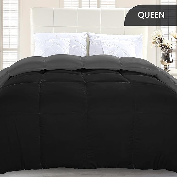 Utopia Bedding Queen Comforter Duvet Insert, Reversible Black/Grey Quilted - Image 3