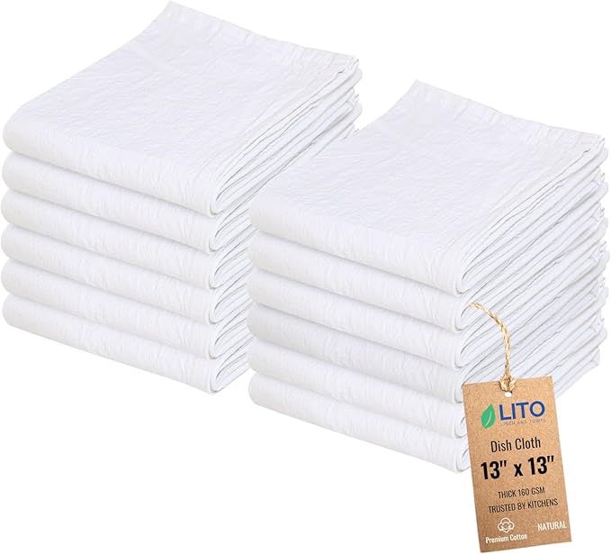 Dish Cloths Cotton| Kitchen Wash Cloth | Shop Towels Absorbent and Lint Free by LITOLinenandTowel